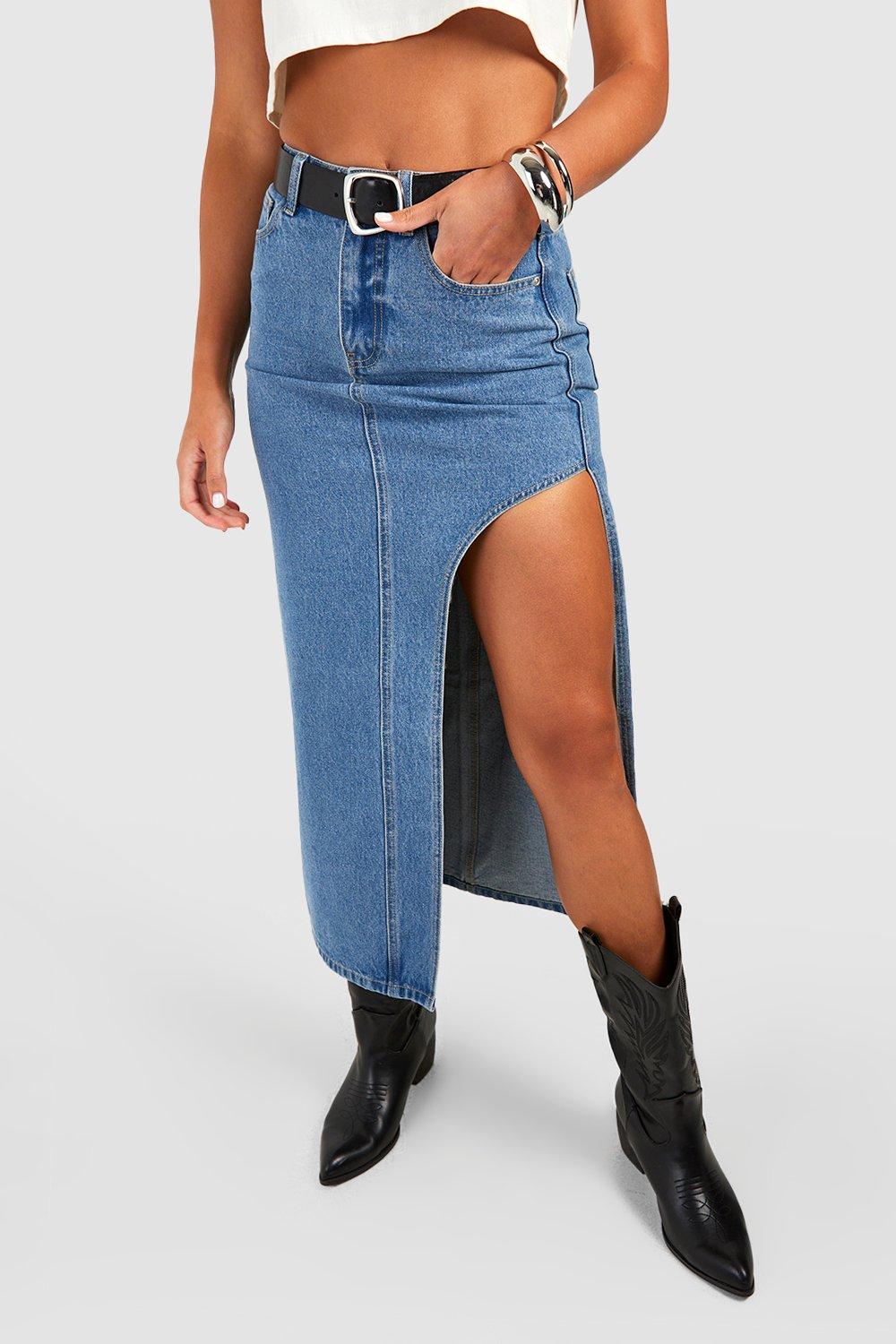 Denim midi skirt outlet with split